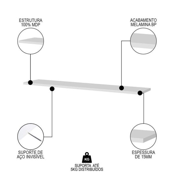 Imagem de Prateleira Flutuante Para Banheiro Kit 2 Suporte Invisível 91cm Yara Branco - Lumil