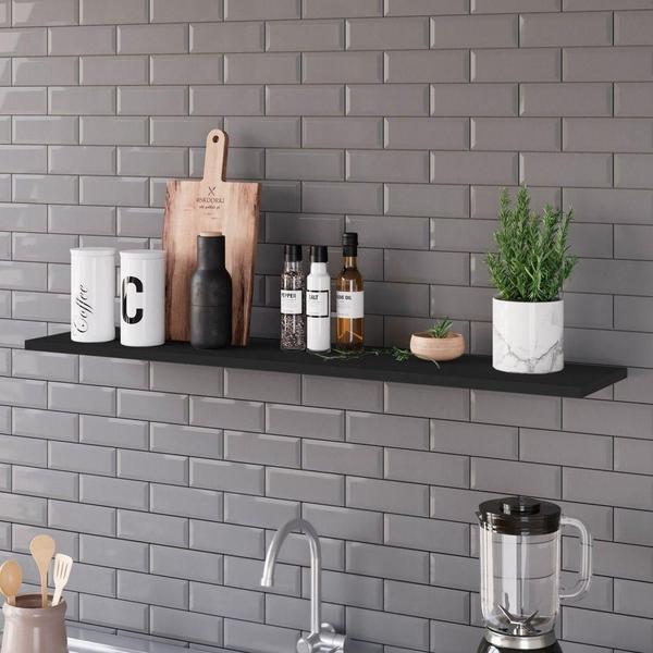 Imagem de Prateleira Flutuante Para Cozinha Com Suporte Invisível 91x20cm Yara Preto - Lumil