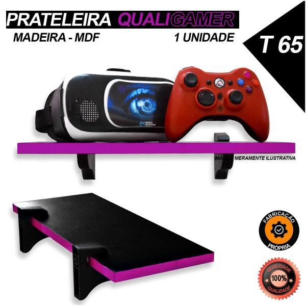 Imagem de Prateleira Grande 65cm MDF Preto  Decoração Sala Quarto Gamer Escritório