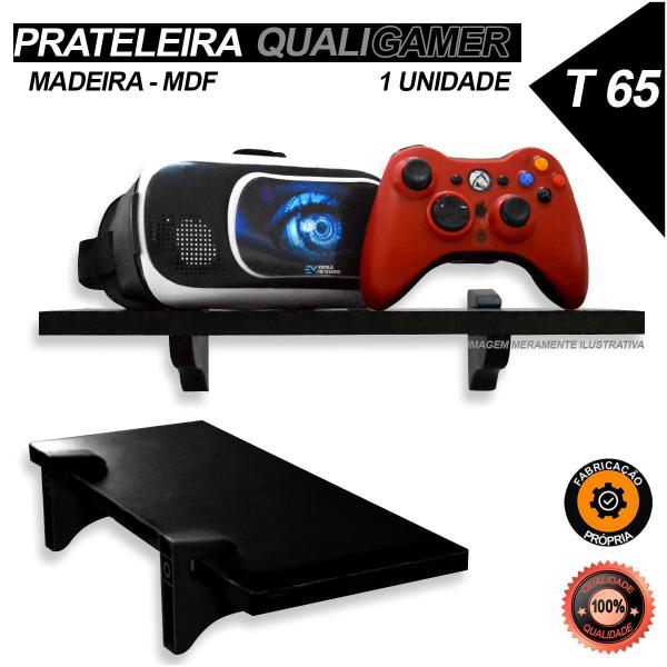 Imagem de Prateleira Grande 65cm MDF Preto  Decoração Sala Quarto Gamer Escritório