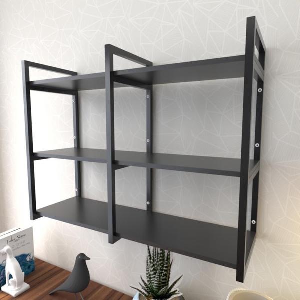 Imagem de Prateleira industrial com três níveis cor preto 68x30x90