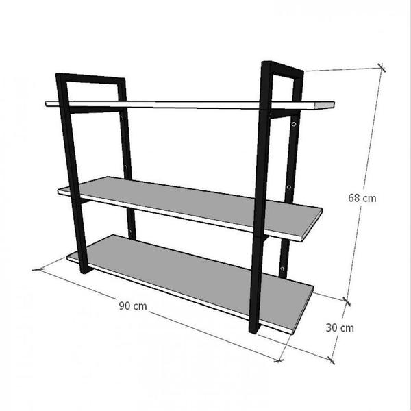 Imagem de Prateleira industrial com três níveis cor preto 68x30x90