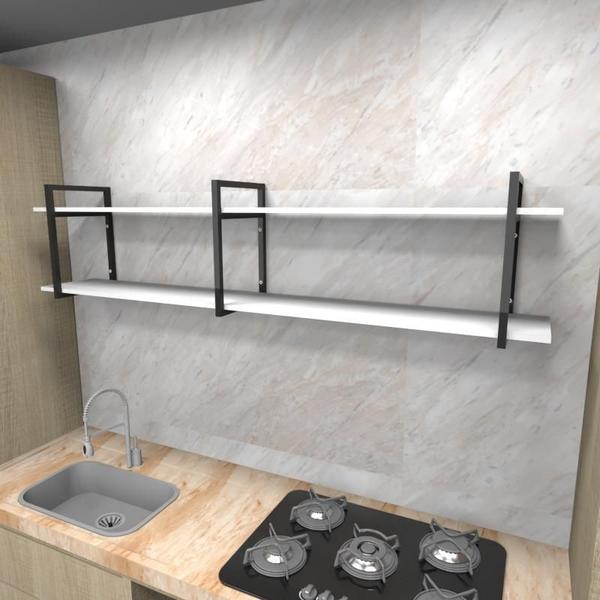 Imagem de Prateleira industrial cozinha aço cor preto 180x30x40cm (C)x(L)x(A) cor mdf branco modelo ind39bc