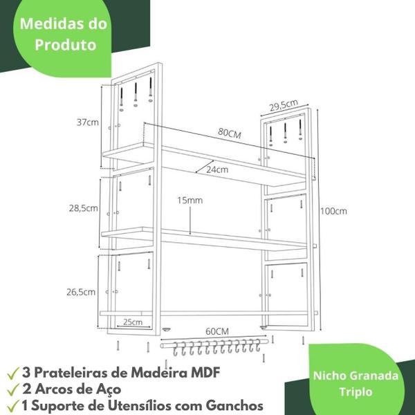 Imagem de Prateleira Industrial Cozinha Parede Suspensa 80cm p.m