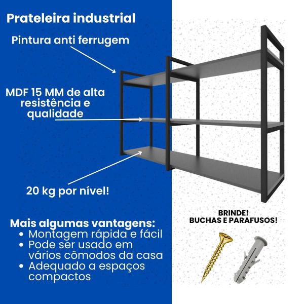 Imagem de Prateleira industrial nichos cozinha branco suporte industrial carrinho moderno suspenso madeira