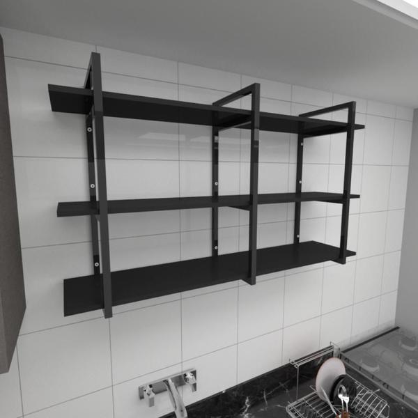 Imagem de Prateleira industrial para cozinha aço cor preto prateleiras 30cm cor preto modelo ind12pc