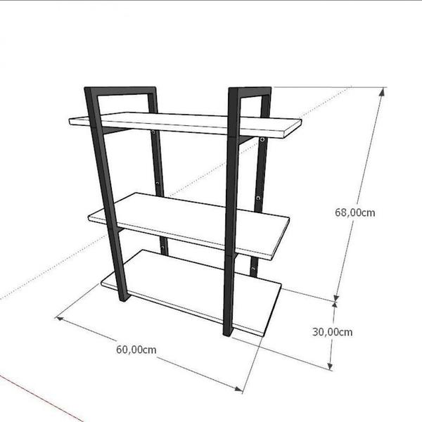 Imagem de Prateleira industrial para escritório aço cor preto prateleiras 30 cm cor preto modelo ind09pes