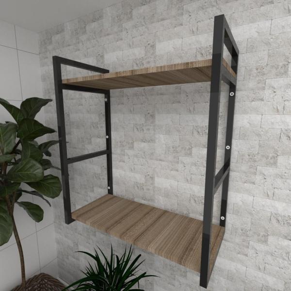 Imagem de Prateleira industrial para Sala aço preto prateleiras 30 cm cor amadeirado escuro modelo ind10aesl