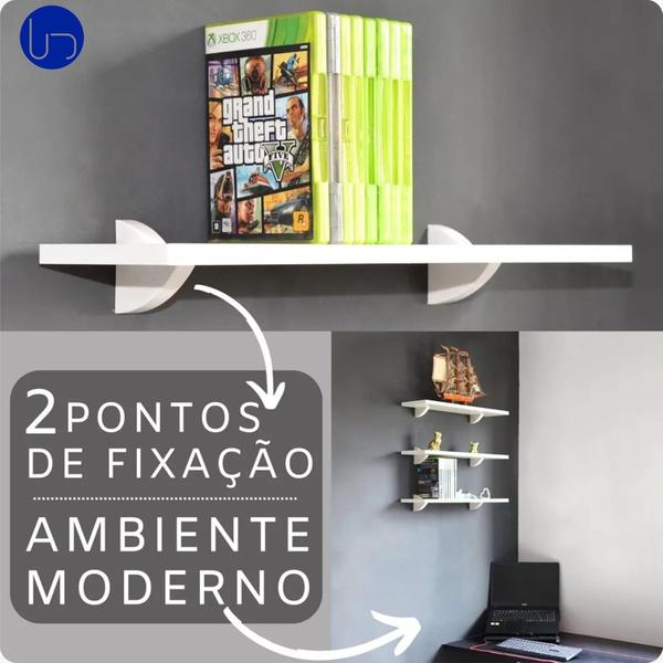 Imagem de Prateleira Invisível Plus 15cm MDF Madeira Branca Alta Capacidade 12Kg Perfeita Para Decoração Organização 4un 60cm