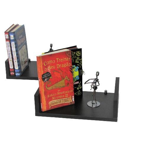 Imagem de Prateleira Livros em MDF 40 X 15 Cm Preto Kit 2 Peças