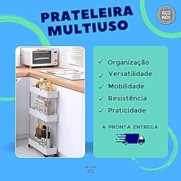 Imagem de Prateleira Multiuso 3 Andares Estante Rodinhas Facil Montar