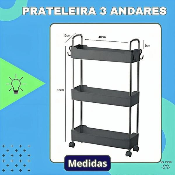 Imagem de Prateleira Multiuso 3 Andares Estante Rodinhas Facil Montar