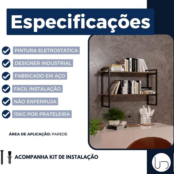 Imagem de Prateleira Nicho Com Suporte Industrial Quarto Cozinha Escritório Parede Design Elegante Organização Decoração Sofisticada