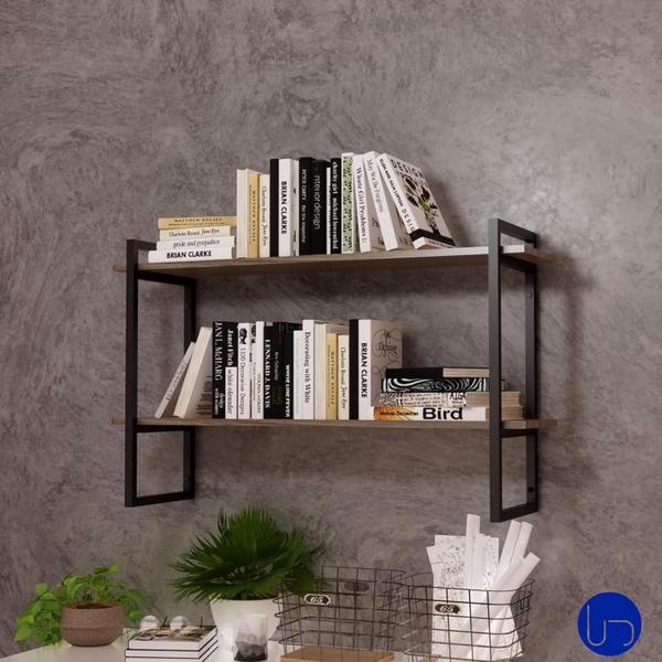 Imagem de Prateleira Nicho Industrial Com Suporte Quarto Cozinha Escritorio Parede Preto Design Elegante Decoração 60cm