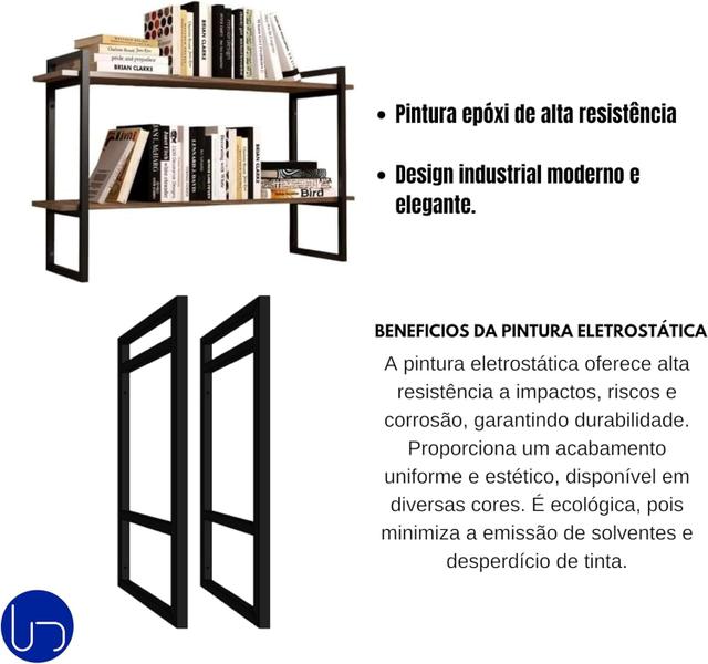 Imagem de Prateleira Nicho Industrial Com Suporte Quarto Cozinha Escritorio Parede Preto Design Elegante Decoração 90cm