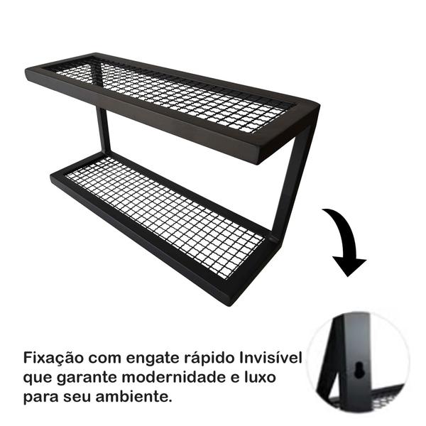 Imagem de Prateleira Nicho Organizador Duplo em Metal com Tela Expandida + 3 Ganchos Utensílios de Cozinha