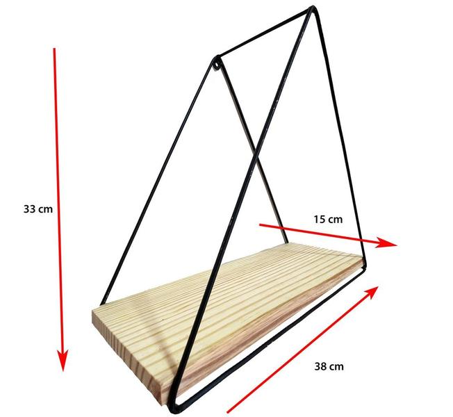 Imagem de Prateleira Nicho Triangular Parede Metal  Aramado Madeira 38x33 Preto