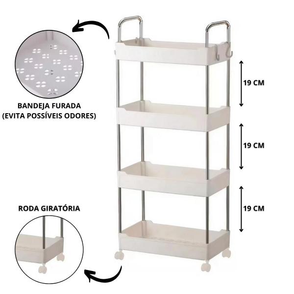 Imagem de Prateleira Organizador Multiuso 4 Andares Rodinhas Carrinho Cozinha Compacto Lavanderia Dispensa