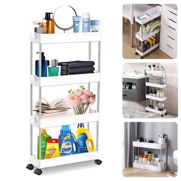 Prateleira Organizador Multiuso Branca de 4 Andares com Rodinhas Resistente Carrinho - IM... Prateleira Organizador Multiuso Branca de 4 Andares com Rodinhas Resistente Carrinho - IM...