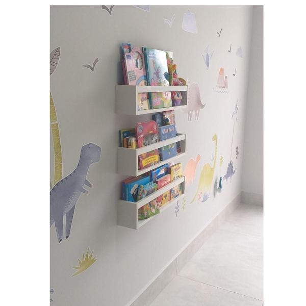 Imagem de Prateleira Para Colocar Livros Nicho Mdf Branco 3Peças 55 Cm