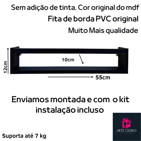 Imagem de Prateleira Para livros Infantis Nicho Organizador Pelúcia Quarto de Criança mdf Preto 55 cm