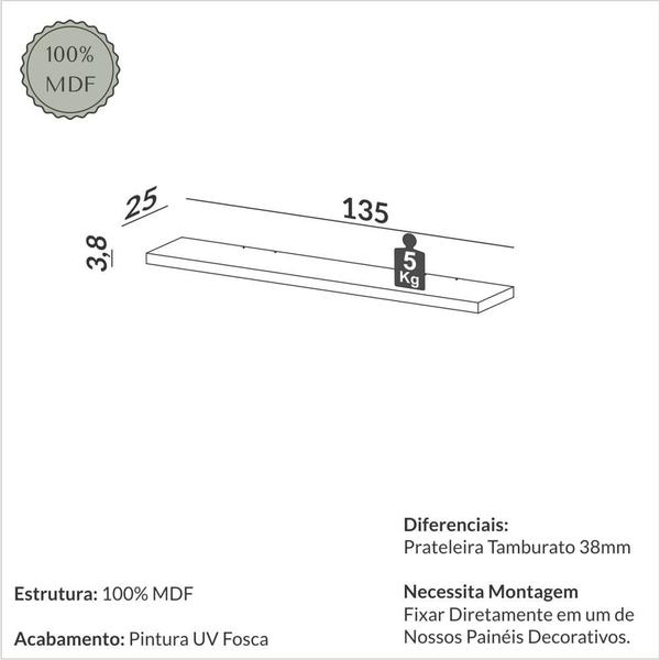 Imagem de Prateleira para painel de TV 135cm com 3,8cm de espessura 100% MDF TB223 Dalla Costa