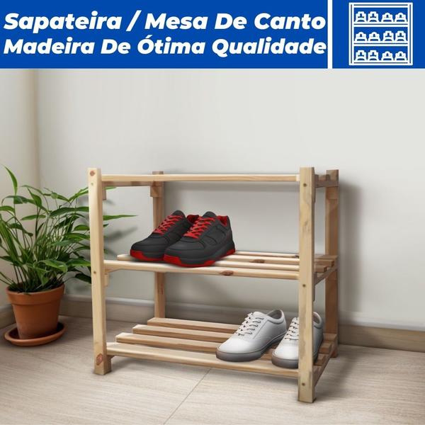 Imagem de Prateleira Pinus Organizadora Para Sapatos 3 Andares Madeira