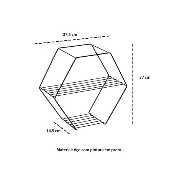 Imagem de Prateleira Preta Hexagonal Multiuso Nicho Aço 37cm