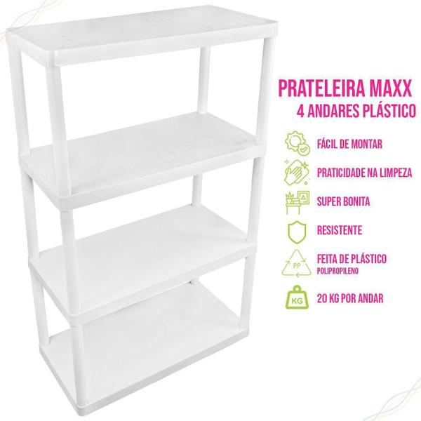 Imagem de Prateleira Retangular Maxx 60X30X127 Cm 4 Andares Branca