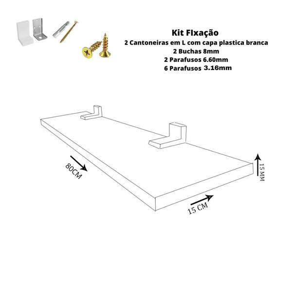 Imagem de Prateleira simples Natural 80x15 cm Com Suporte Em MDF