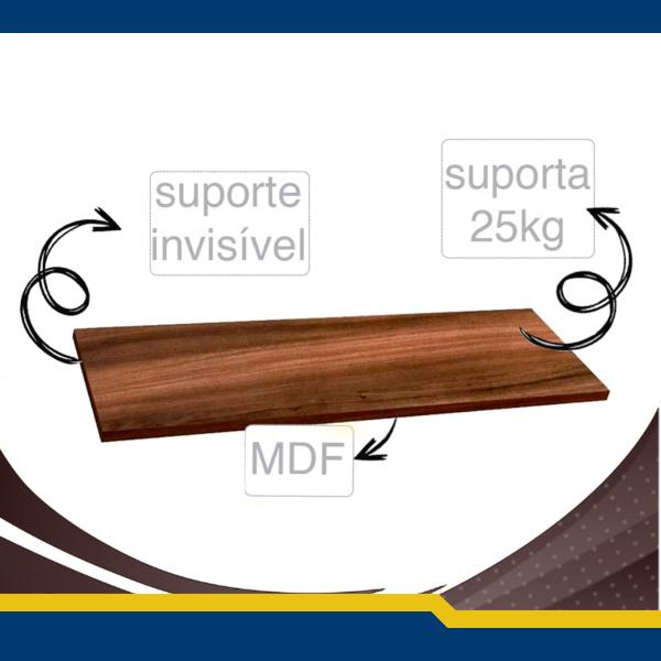 Imagem de Prateleira Suspensa Suporte Invisível Estante de Madeira MDF Nogueira Kit com 3 Unidades 80x20cm