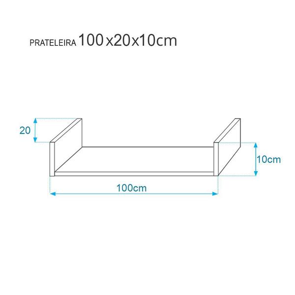 Imagem de Prateleira U 100 x 20cm azul Suporte Invisível