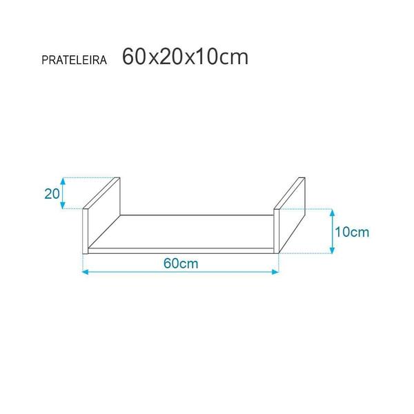 Imagem de Prateleira U 60 x 20cm Carvalho Suporte Invisível