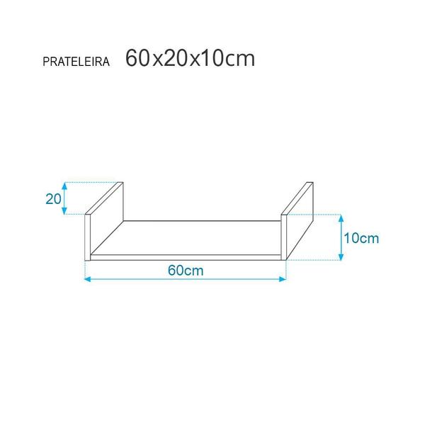 Imagem de Prateleira U 60 x 20cm Carvalho Suporte Invisível