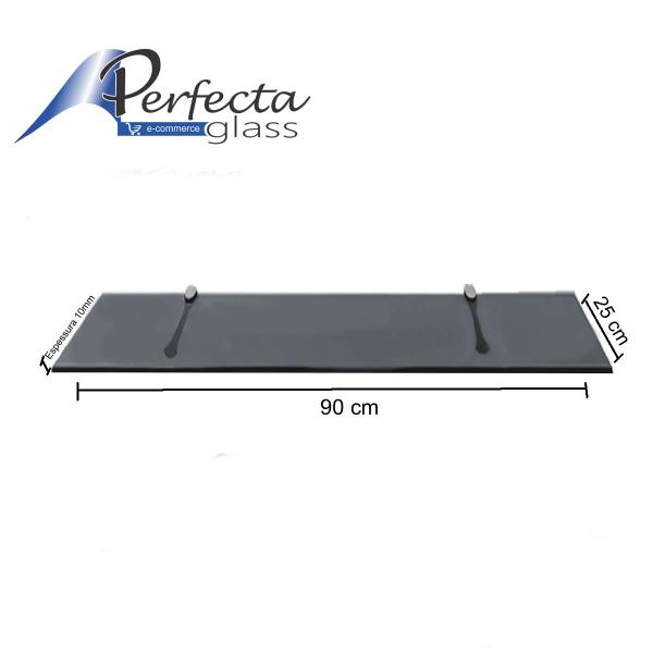 Imagem de Prateleira vidro 90 cm x 25 cm x 10mm fumê suportes pelicano