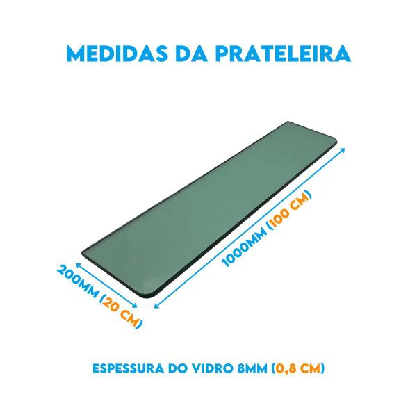 Imagem de Prateleira Vidro Canto Arredondado 8 Mm 100x20cm Com Suporte