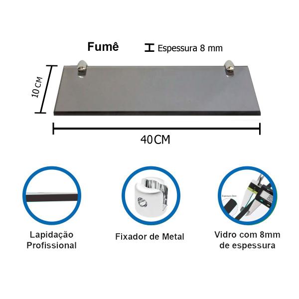 Imagem de Prateleira vidro porta shampoo 40 cm x 10 cm x 8 mm  fumê