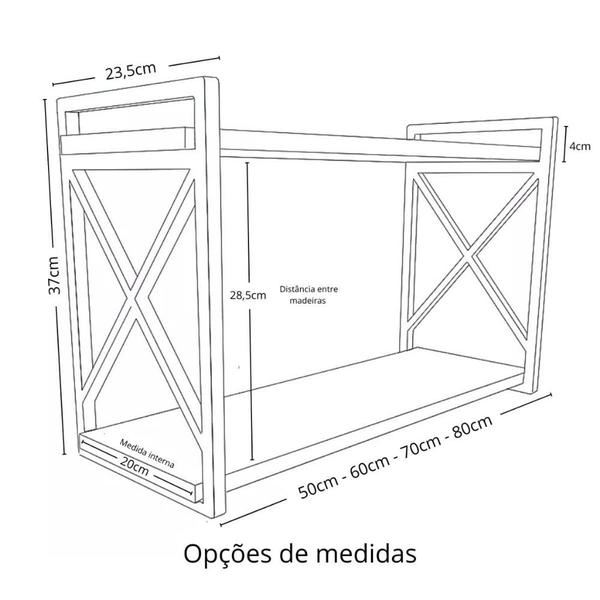 Imagem de Prateleira X Industrial de Madeira 70cm x 20cm para Sala, Quarto ou Cozinha