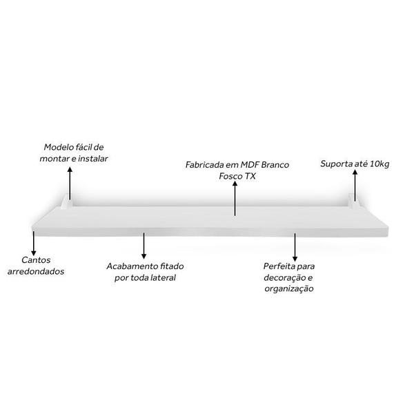 Imagem de Prateleiras De Livro Decorativa De Parede Ávila MDP Branco 90 X 15