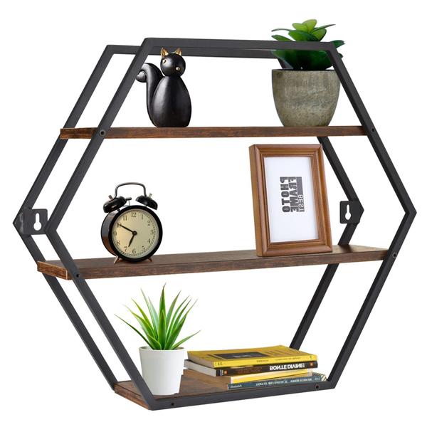 Imagem de Prateleiras de parede BCOZLUX Hexagon Floating Rustic Brown/Black