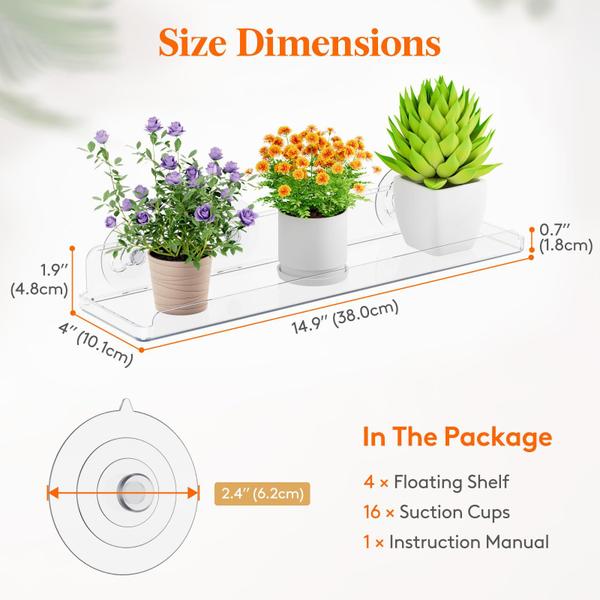 Imagem de Prateleiras flutuantes para plantas de janela Lifewit, pacote com 4 unidades de