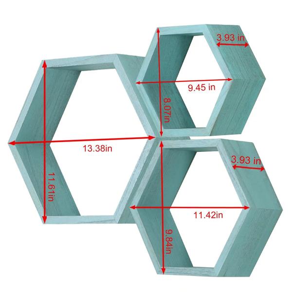 Imagem de Prateleiras flutuantes PHOENANCEE Hexagon, conjunto de 3 azuis oceânicos