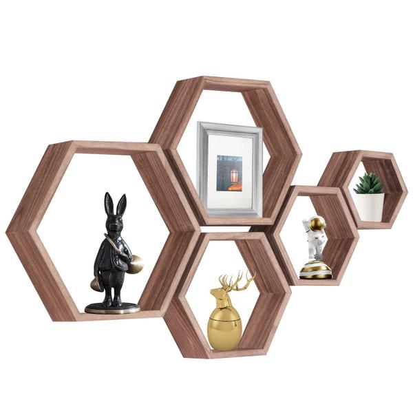 Imagem de Prateleiras flutuantes PHOENANCEE Hexagon Wood Farmhouse Storage