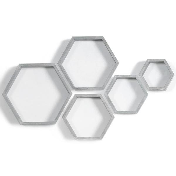 Imagem de Prateleiras flutuantes PHOENANCEE Hexagon Wood Farmhouse Style