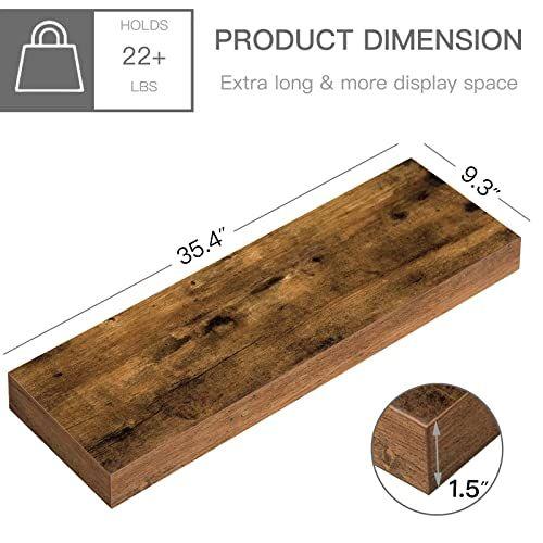 Imagem de Prateleiras flutuantes QEEIG 36 polegadas Parede Longa Montada Quarto quarto quarto sala de estar sala de estar grande extra longo conjunto de prateleiras de 2 prateleiras farmhouse 9.3" D x 35,4" W, Rustic Brown (008-90BN)