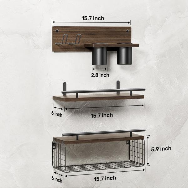 Imagem de Prateleiras flutuantes RoleDes Bathroom com conjunto de suporte para secador de cabelo/3