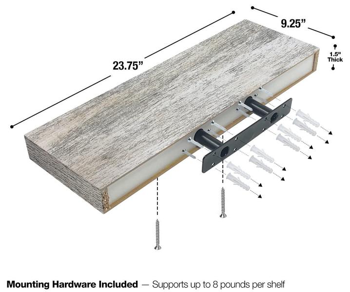 Imagem de Prateleiras flutuantes Sorbus Rustic White, 24x9 polegadas, montadas na parede, pacote com 2