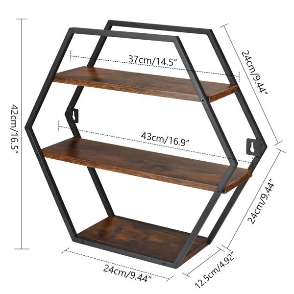 Imagem de Prateleiras hexagonais BCOZLUX para decoração de parede em estilo de fazenda