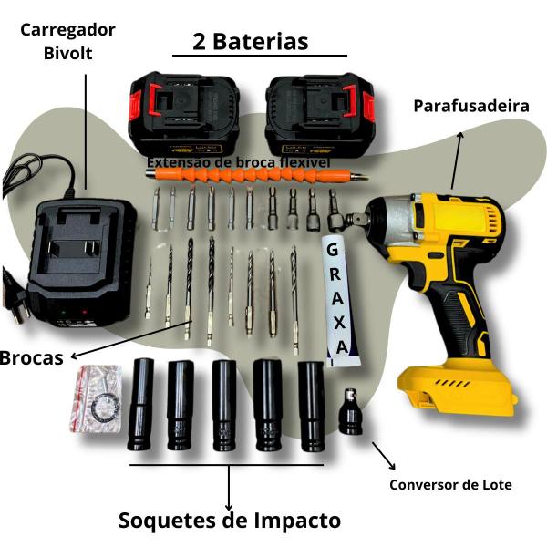 Praticidade Parafusadeira Chave De Impacto Duas Baterias Lítio - NEW Imagem de Praticidade Parafusadeira Chave De Impacto Duas Baterias Lítio