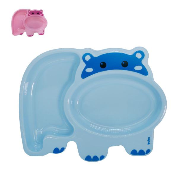 Pratinho Infantil com 2 Divisórias Alimentação Bebe Hipopotamo Azul Rosa Buba Imagem de Pratinho Infantil com 2 Divisórias Alimentação Bebe Hipopotamo Azul Rosa Buba